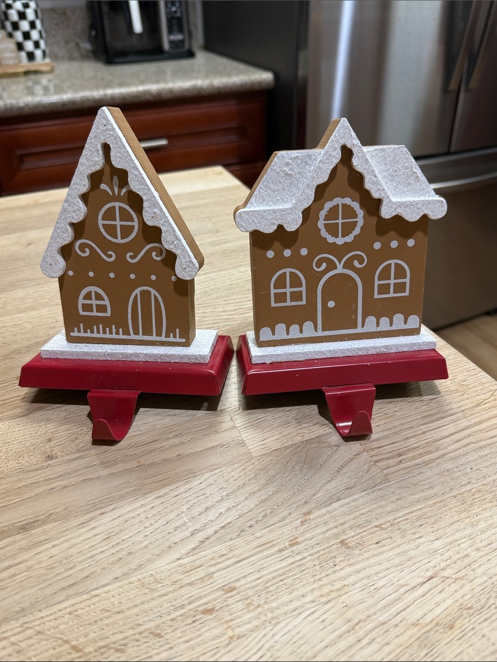 Festive Gingerbread House Stocking Holders - Red & Brown Holiday Decor